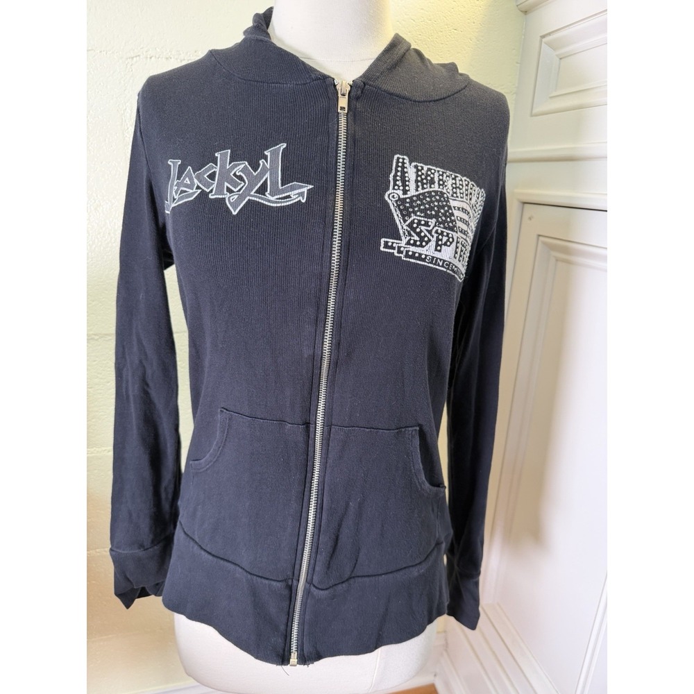 Vtg Jackyl American Spirit Concert Zip Hoodie Size Medium Black Studded Graphic‎